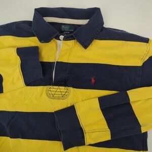 Polo Ralph Lauren Shirt Boys‎ Large 16-18 Long Sleeve Yellow Navy Striped READ